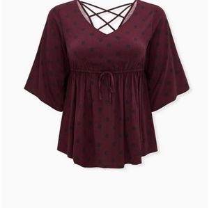 Sz 1 purple polka dot babydoll stretch Challis top Torrid